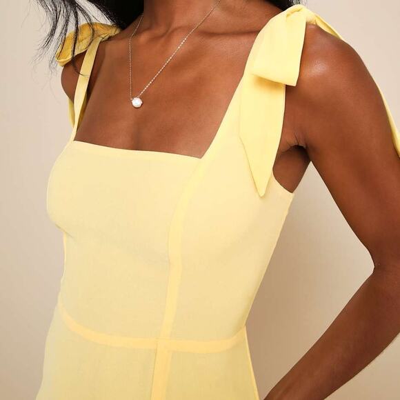 Lulus NWOT Summer Invite Yellow Tie-Strap Woven Chiffon Tiered Midi Dress XL - Picture 4 of 10